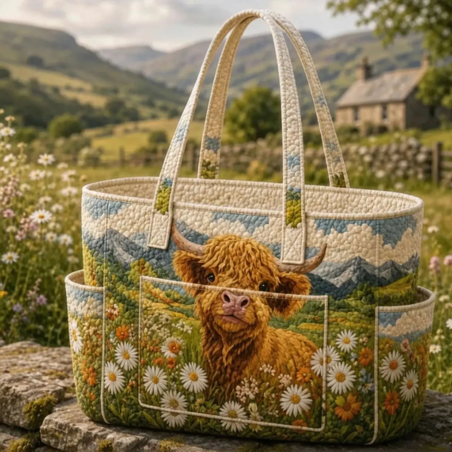 Bloom Highland Multiple Pockets Quilted Tote Bag