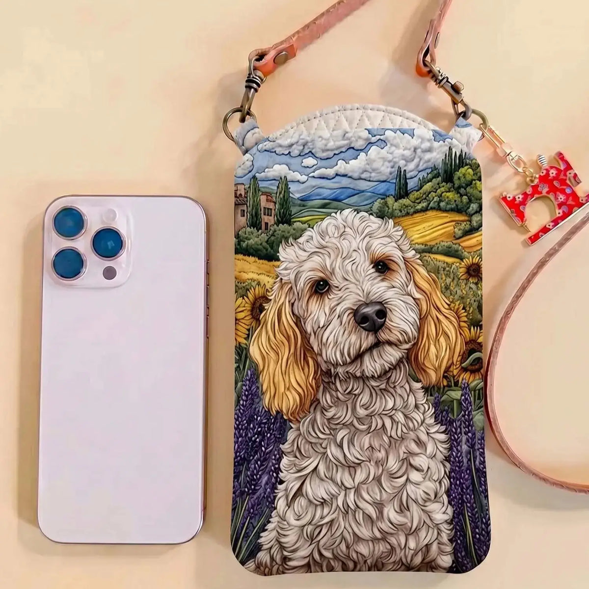 Cockapoo Dog Quilted Slim Phone Crossbody Bag