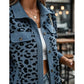 Contrast Rib Collar Leopard Print Corduroy Long Sleeve Shirt Jacket