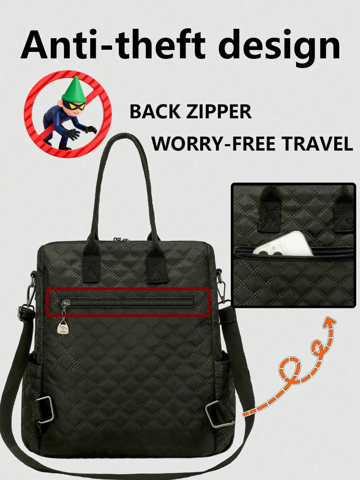 Anti-Theft Vintage Quilted Nylon Women's Backpack