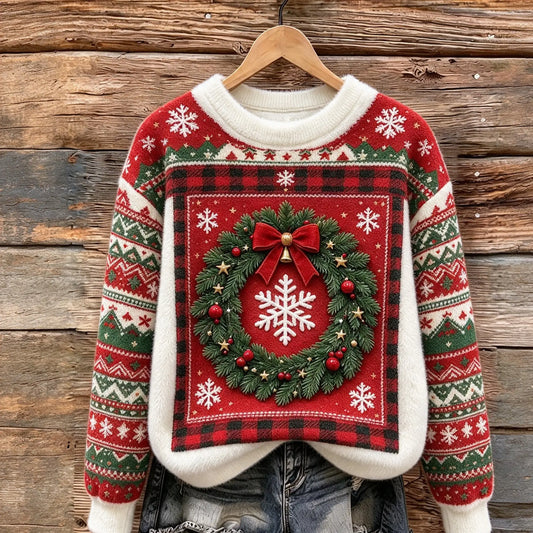 Plaid Wreath Cozy Plush Sweatshirt