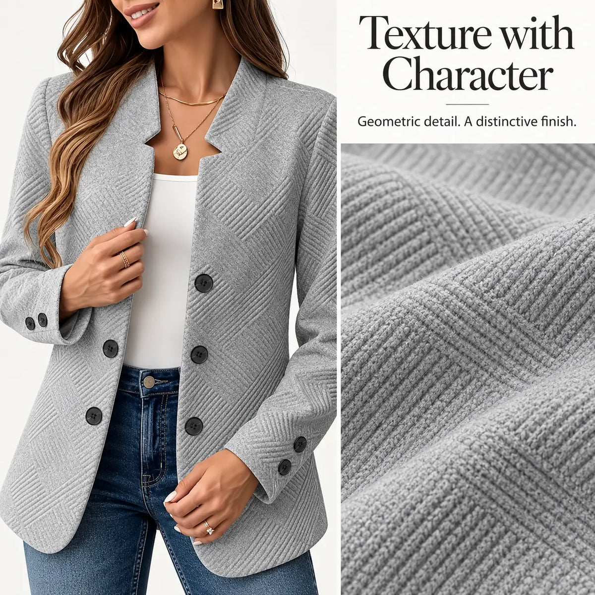 Women's Long Sleeve Blazer Casual Jacket With Pocket