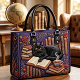 Book And The Black Cat Quilted Leather Strap Bible Handbag