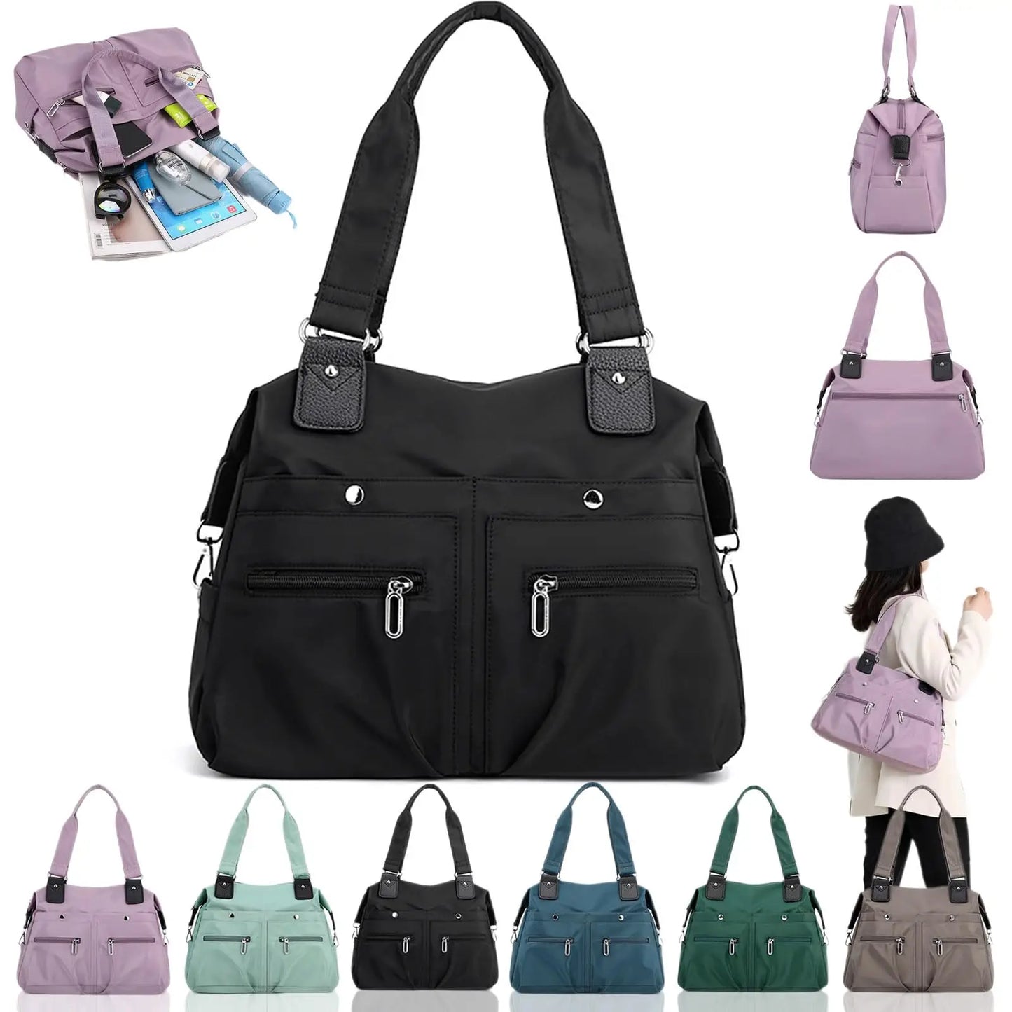 Waterproof Multi Pocket Resistant Nylon Handbag
