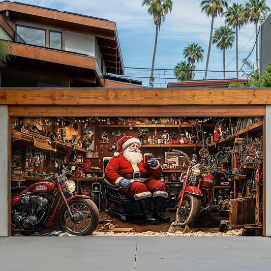 Santa’s Workshop Motors Garage Door Banner Decoration