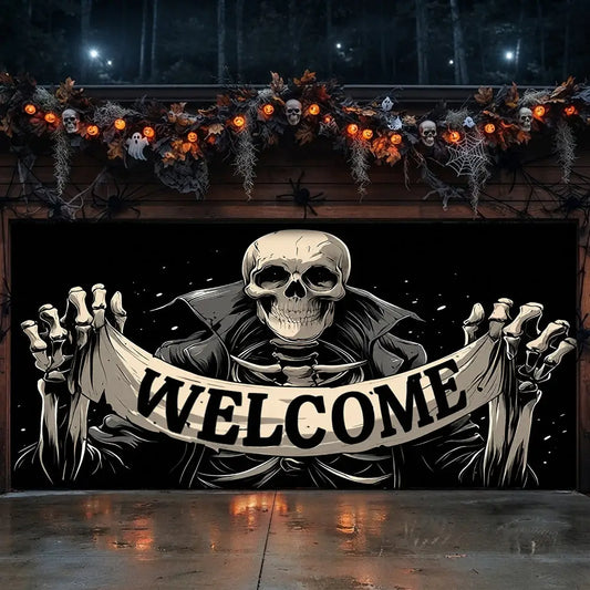 Skeleton Welcome Halloween Garage Door Banner Decoration