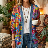 Colorful Rainbow Heart Hippie 3D Digital Printing Denim Shirt