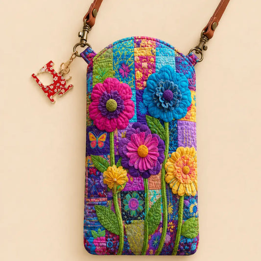 Patchwork Blooms Quilted Slim Phone Crossbody Bag