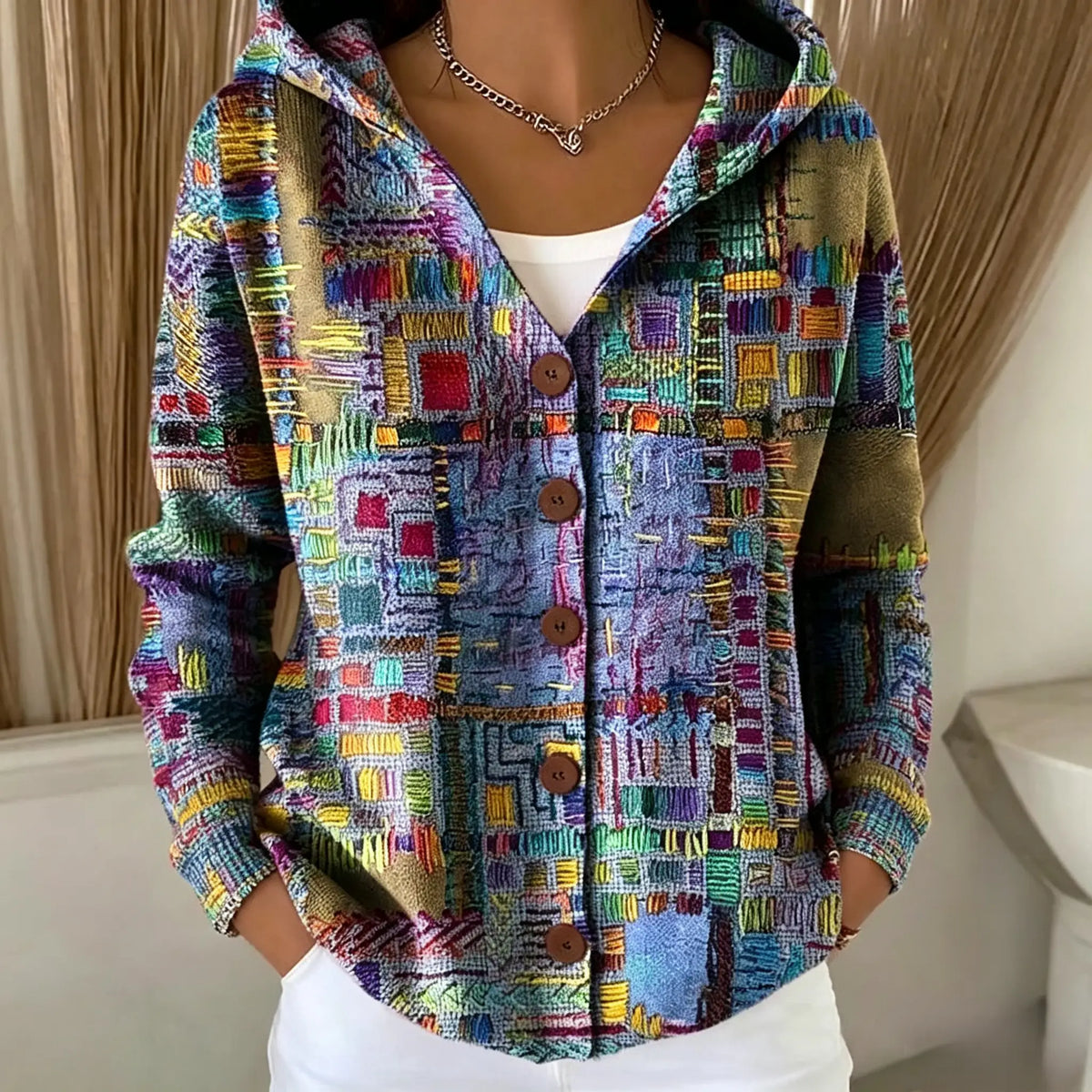 Elegant Button Hooded Sweater