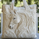 Elegant White Horse Handmade Tote Bag