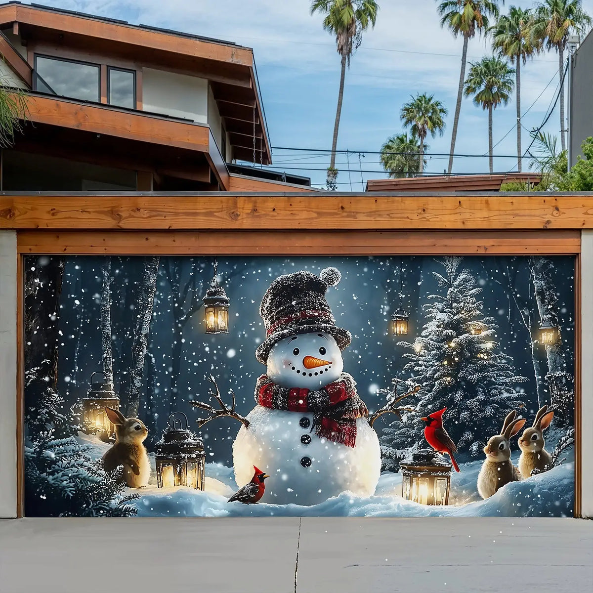 Christmas Garage Door Banner Decoration Snowman and Forest