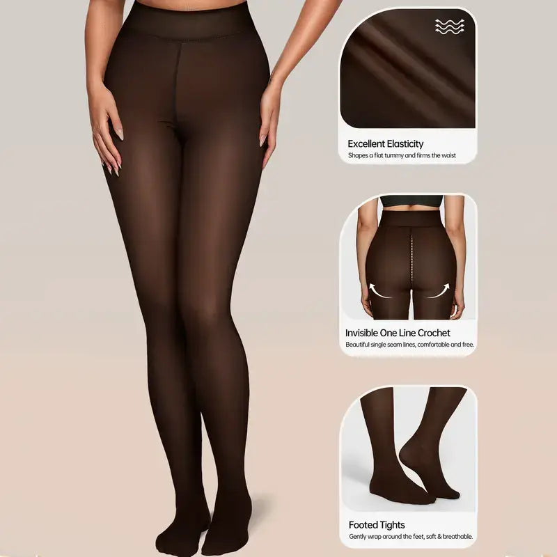 Women's Fleece Lined Tights Body Slimming Leggings Sheer Fake Translucent