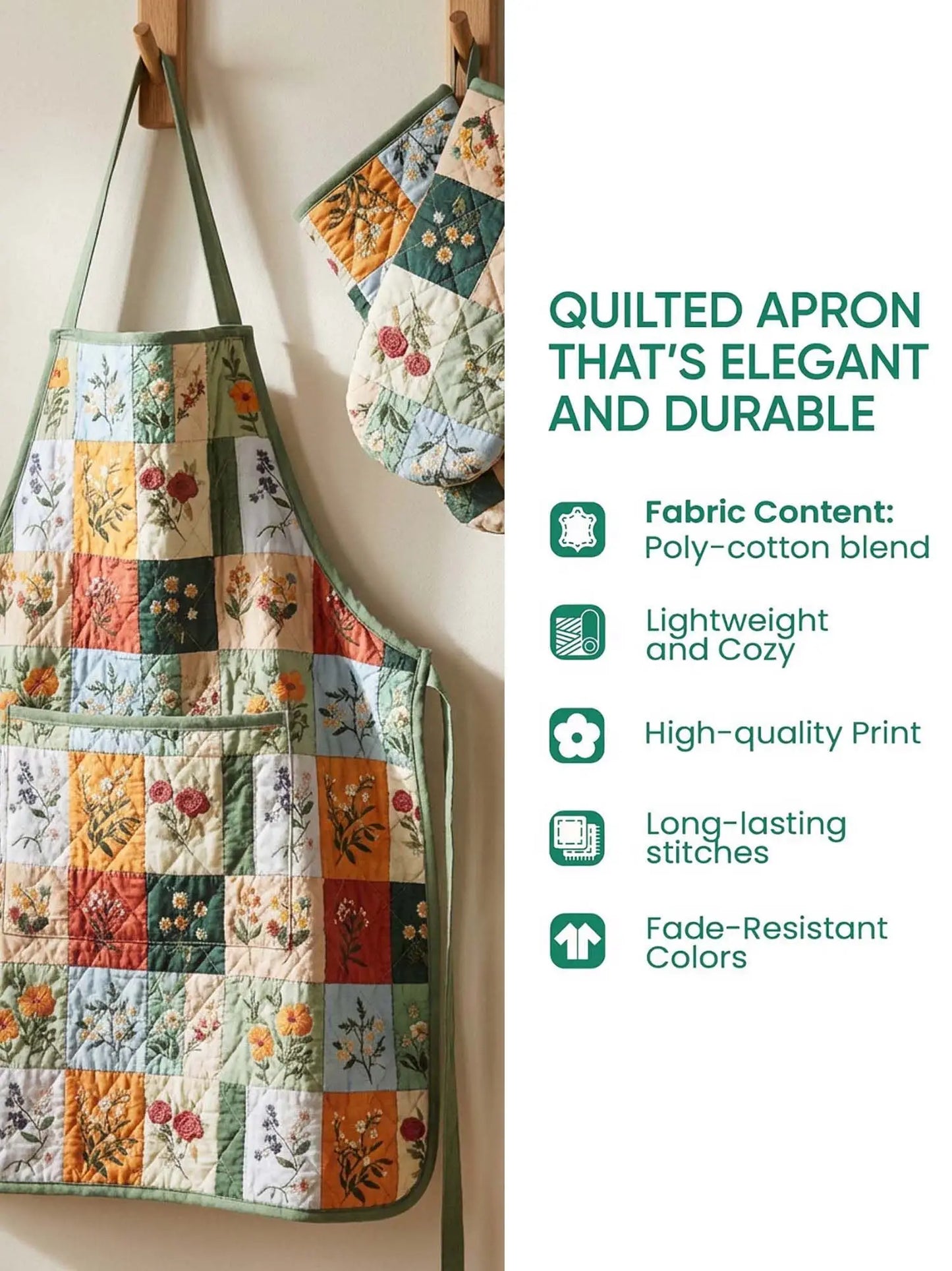 Napping Cat Quilted Apron Set (2-Piece) – Padded Apron + Heat-Resistant Oven Mitts