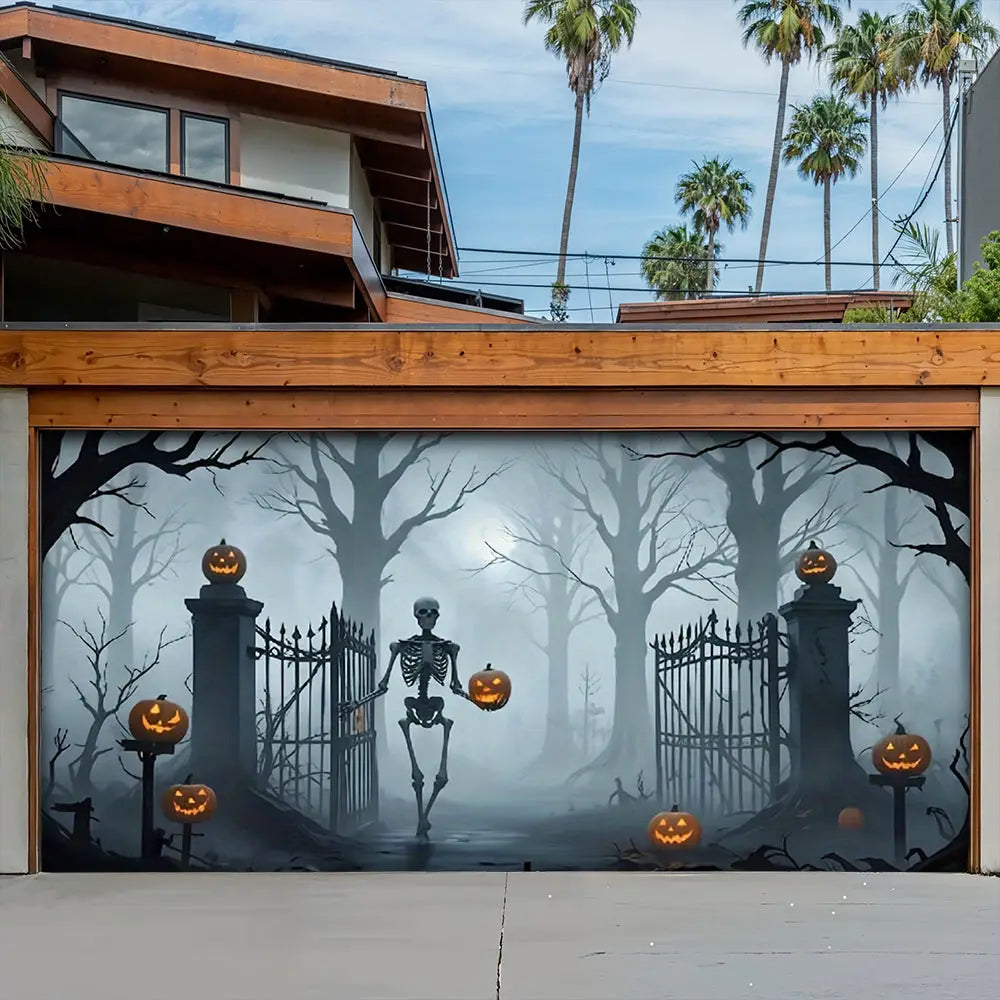 Death Skull Gate Halloween Garage Door Banner Decoration