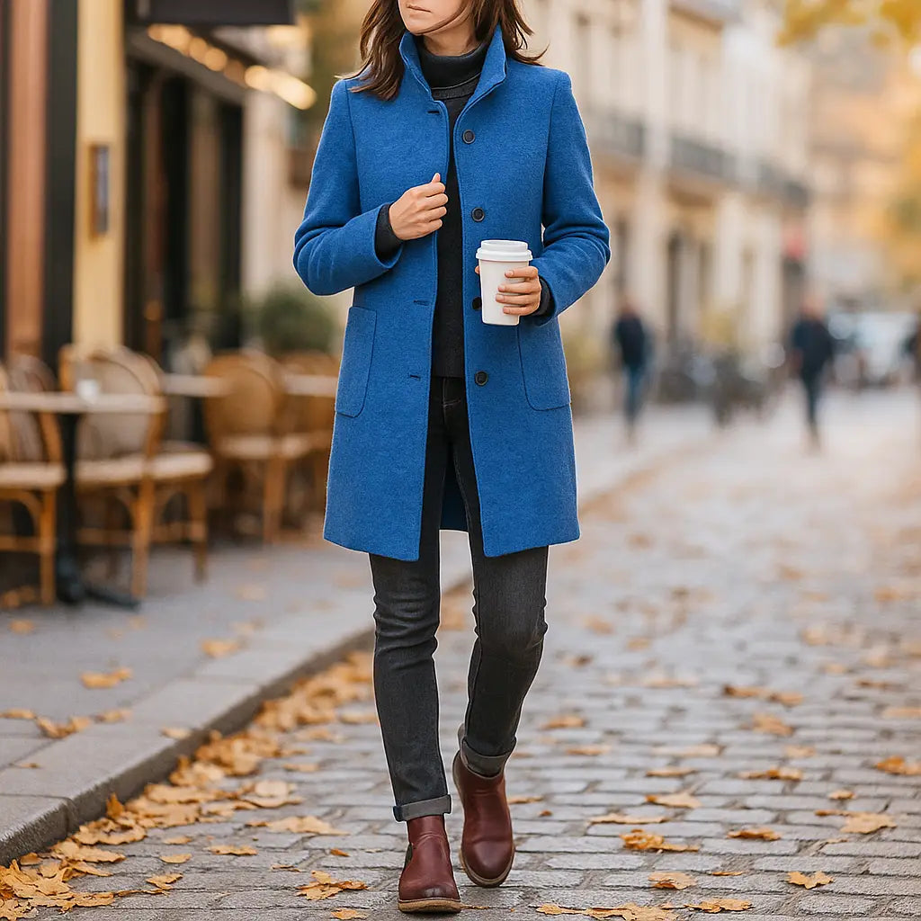 Women's Button-Front Stand Collar Fall Coat