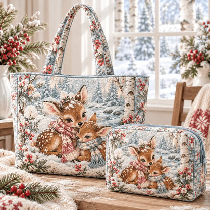 2pcs Woodland Deer Quilted Tote Bag Set