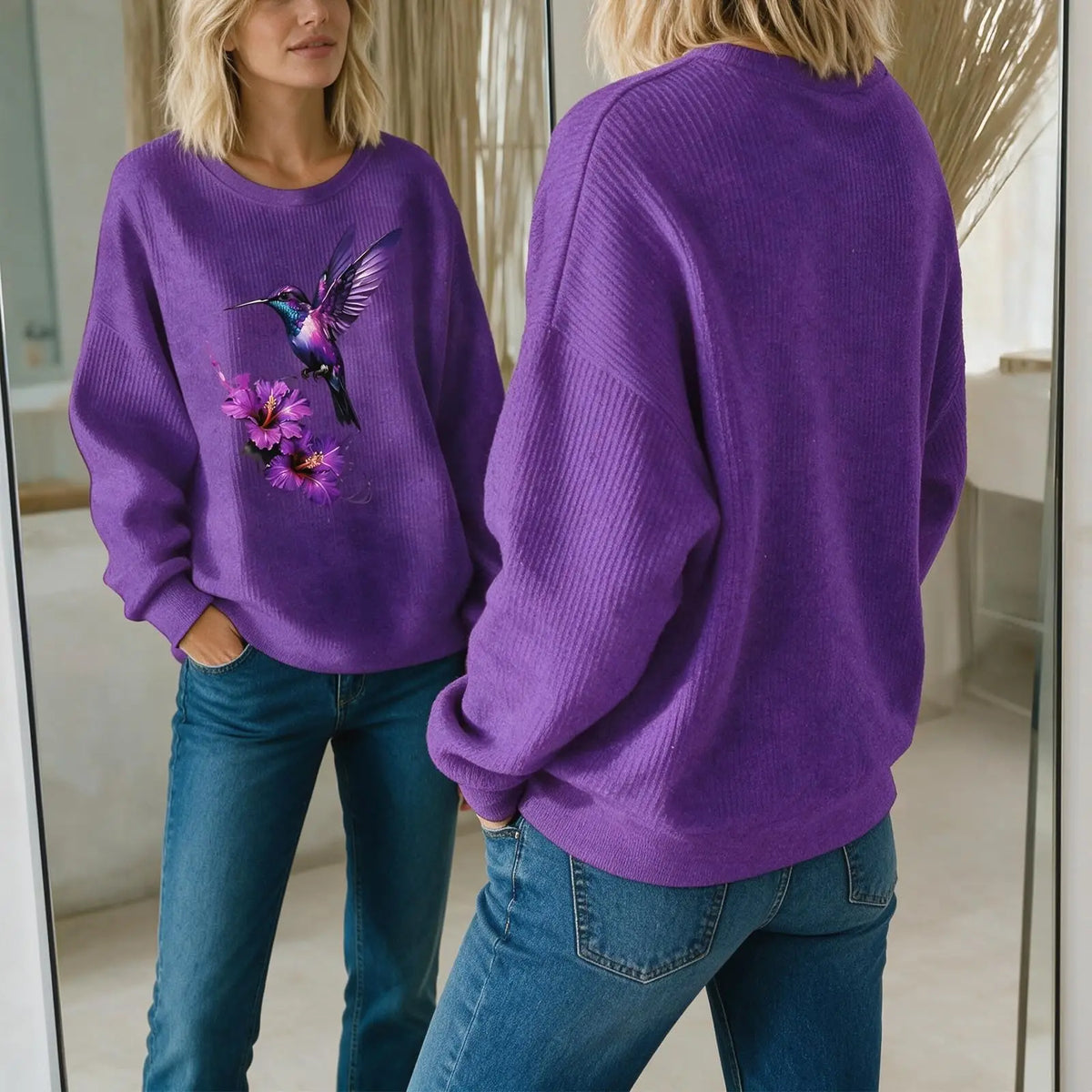 Women's Hummingbird Flower Art Print Casual Sweatshirt