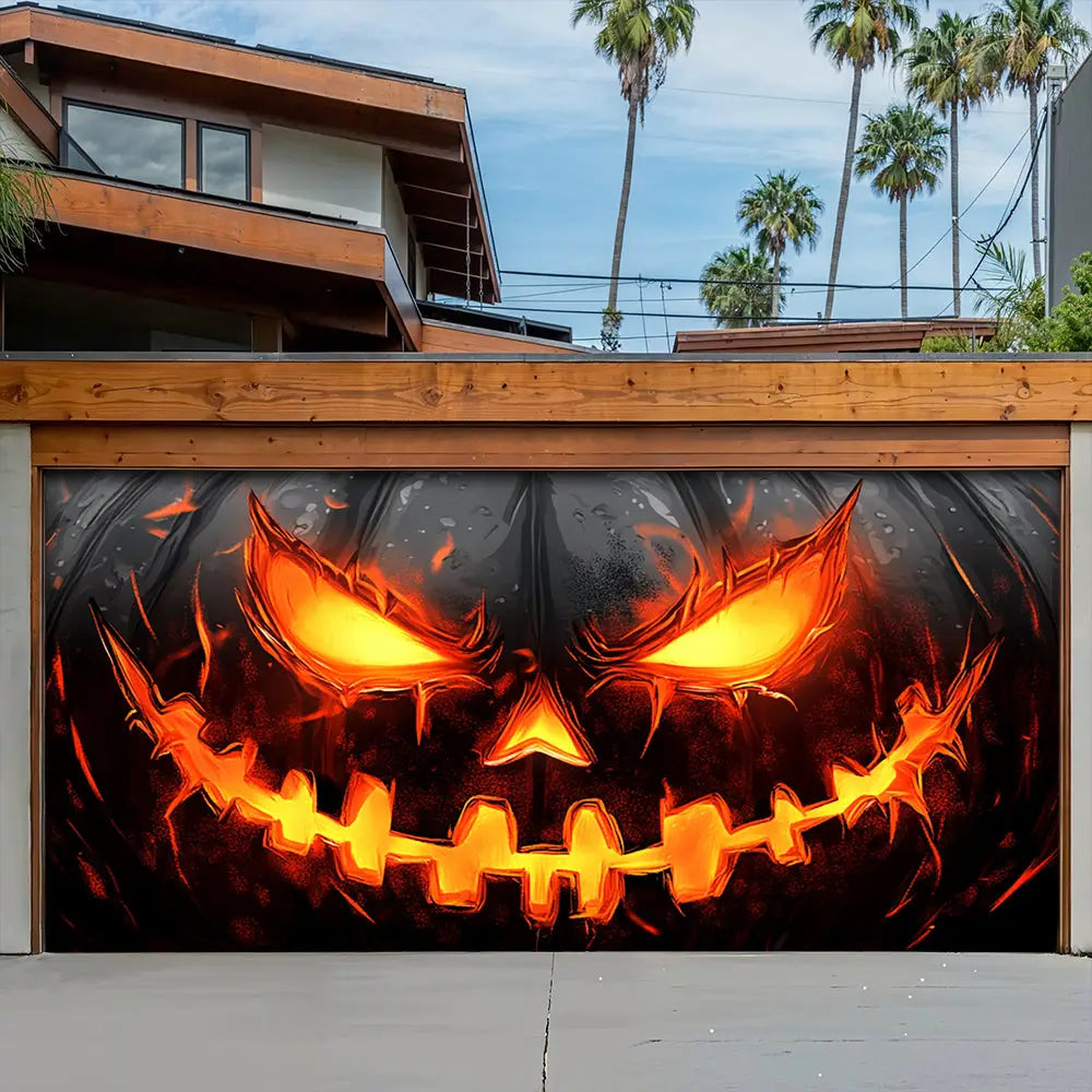 Horror Pumpkin Face Halloween Garage Door Banner Decoration