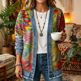 Abstract Watercolor Floral Print 3D Digital Printing Denim Shirt