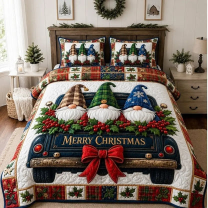 Christmas Gnomes Holiday Quilted Bedding Set