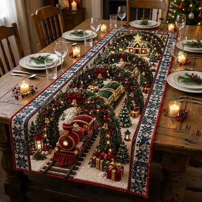 Christmas Garland Railway Quilted Table Runner