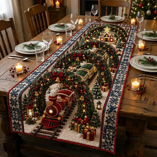 Christmas Garland Railway Quilted Table Runner