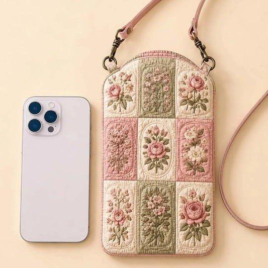Cottagecore Floral Quilted Slim Phone Crossbody Bag