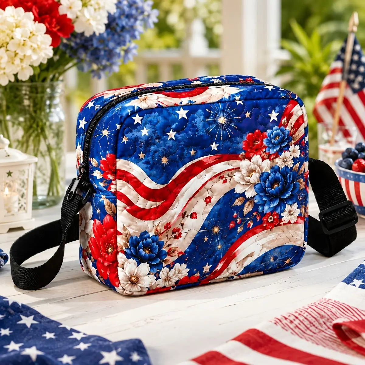 250th American Floral Quilted Crossbody Bag