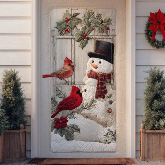 Snowman & Red Cardinals Quilted Door Cover