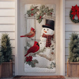 Snowman & Red Cardinals Quilted Door Cover