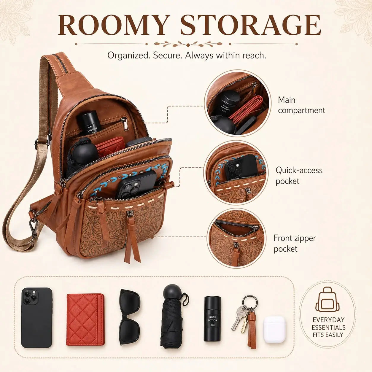 2-Way Wear Sling Boho Western Print Convertible Backpack