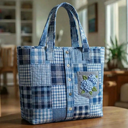 Blueberry Check Shirt Handmade Tote Bag