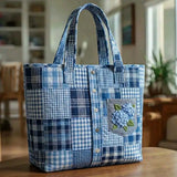 Blueberry Check Shirt Handmade Tote Bag