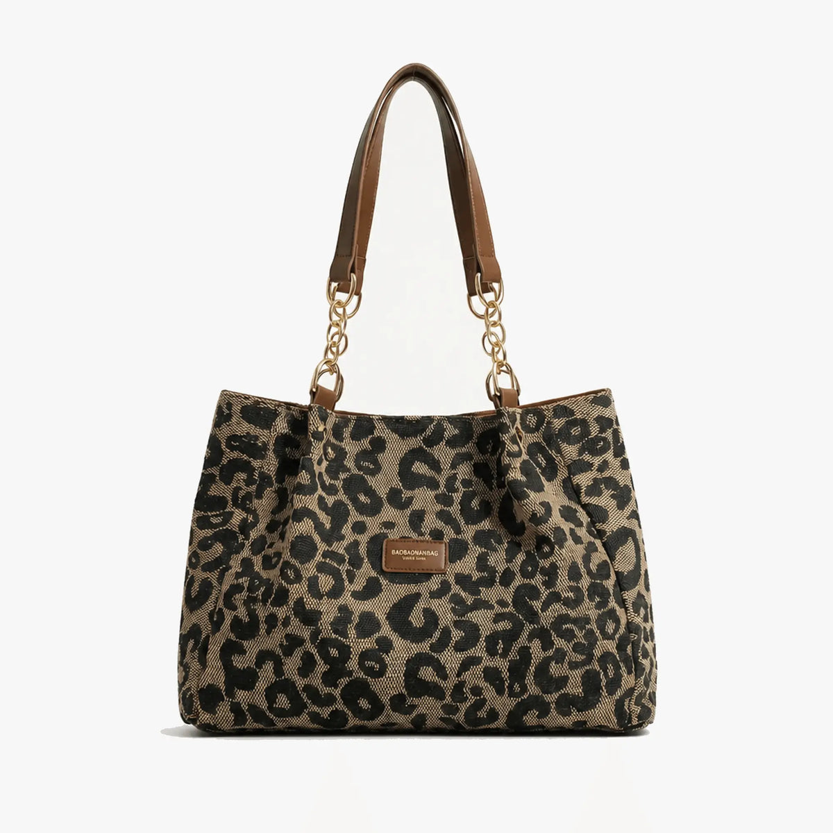 Leopard Print Tote with Chain Detail