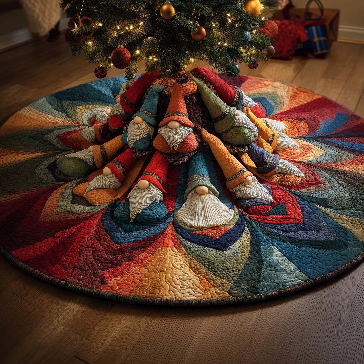 Spiral Gnomes Quilted Tree Skirt
