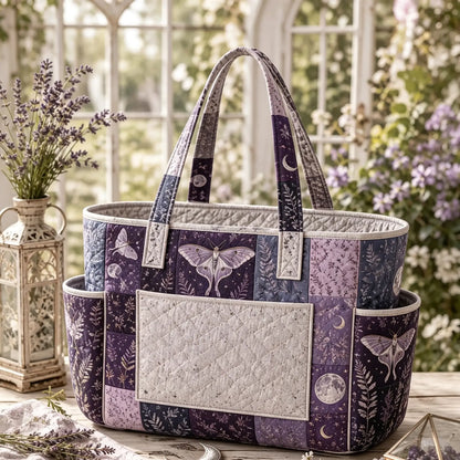 Moon Moth Starry Multiple Pockets Quilted Tote Bag