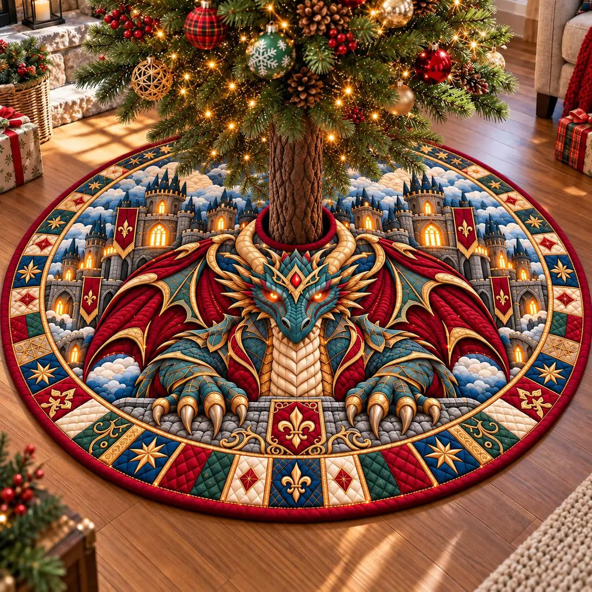 Royal Dragon Guardian Quilted Tree Skirt