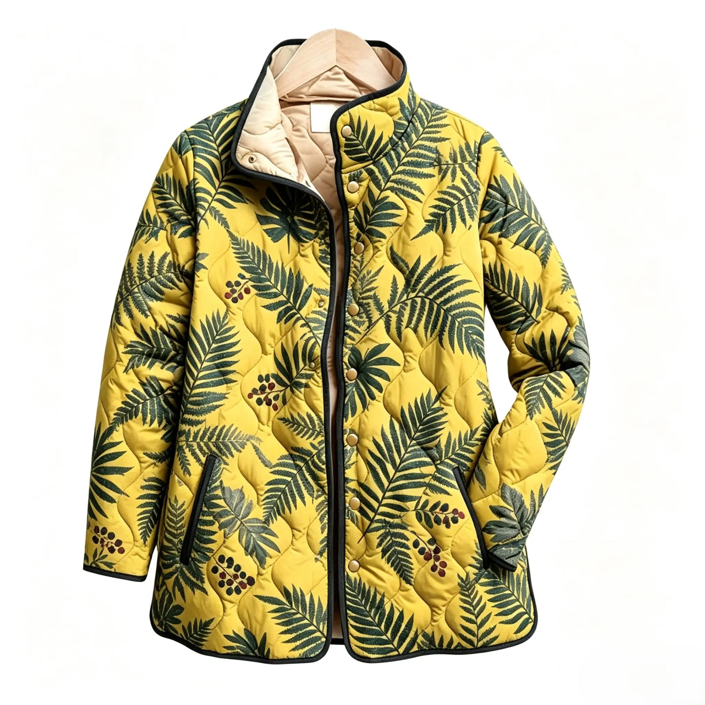Yellow Fern Leaf Quilted Jacket
