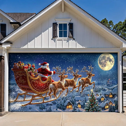Midnight Flight To Christmas Garage Door Banner Decoration