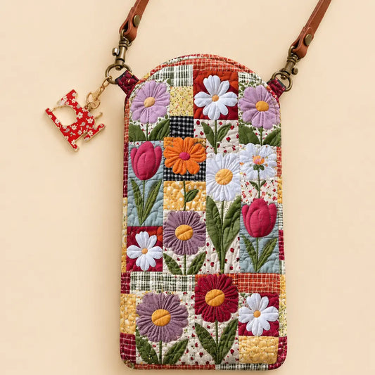 Tulip Daisy Patch Quilted Slim Phone Crossbody Bag