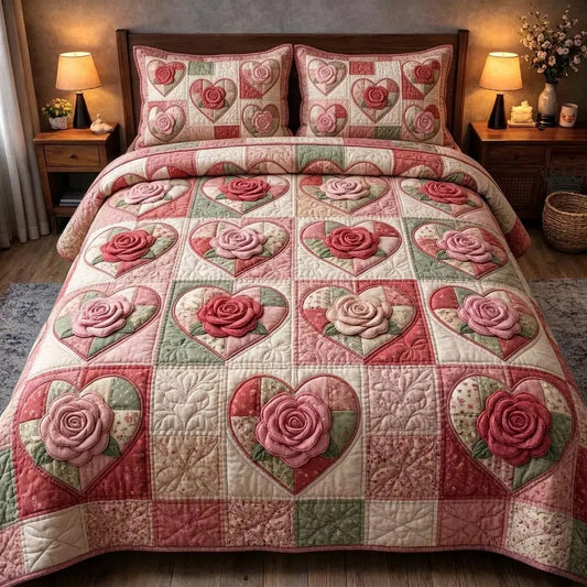 Rose Bloom Quilted Bedding Set