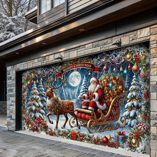 Santa’s Sleigh Ride Spreading Cheer Garage Door Banner Decoration