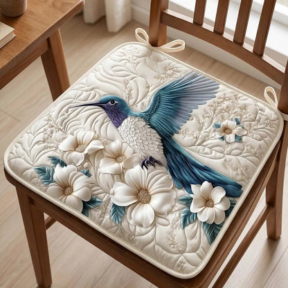Flowers And Hummingbirds Quilted Chair Cushion