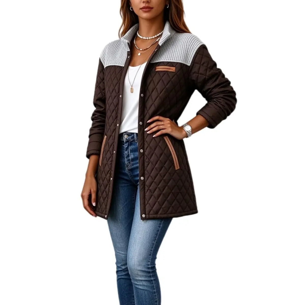 Women's Casual Color Blocked Cotton Padded Jacket