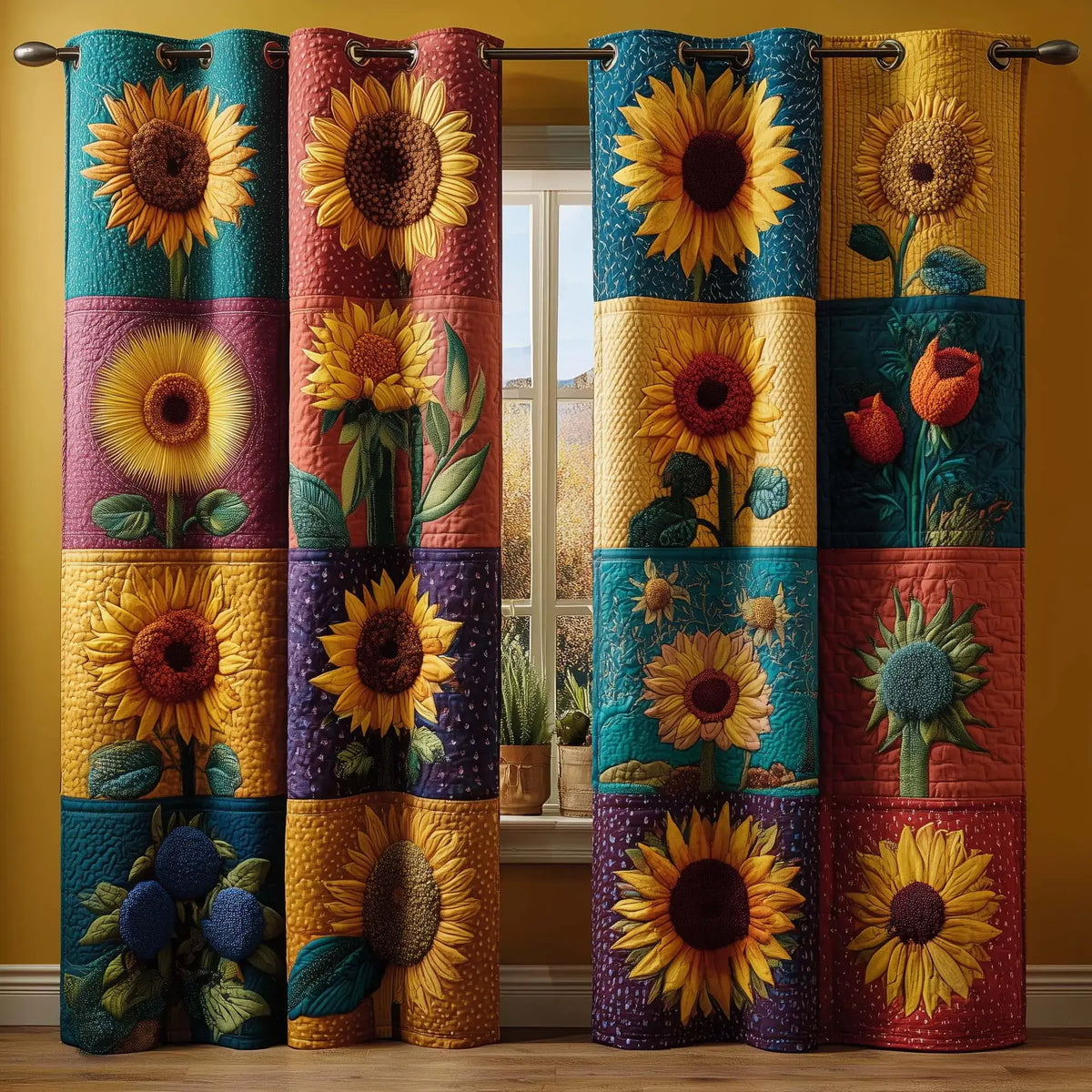 Sunflower Patchwork Quilted Curtains