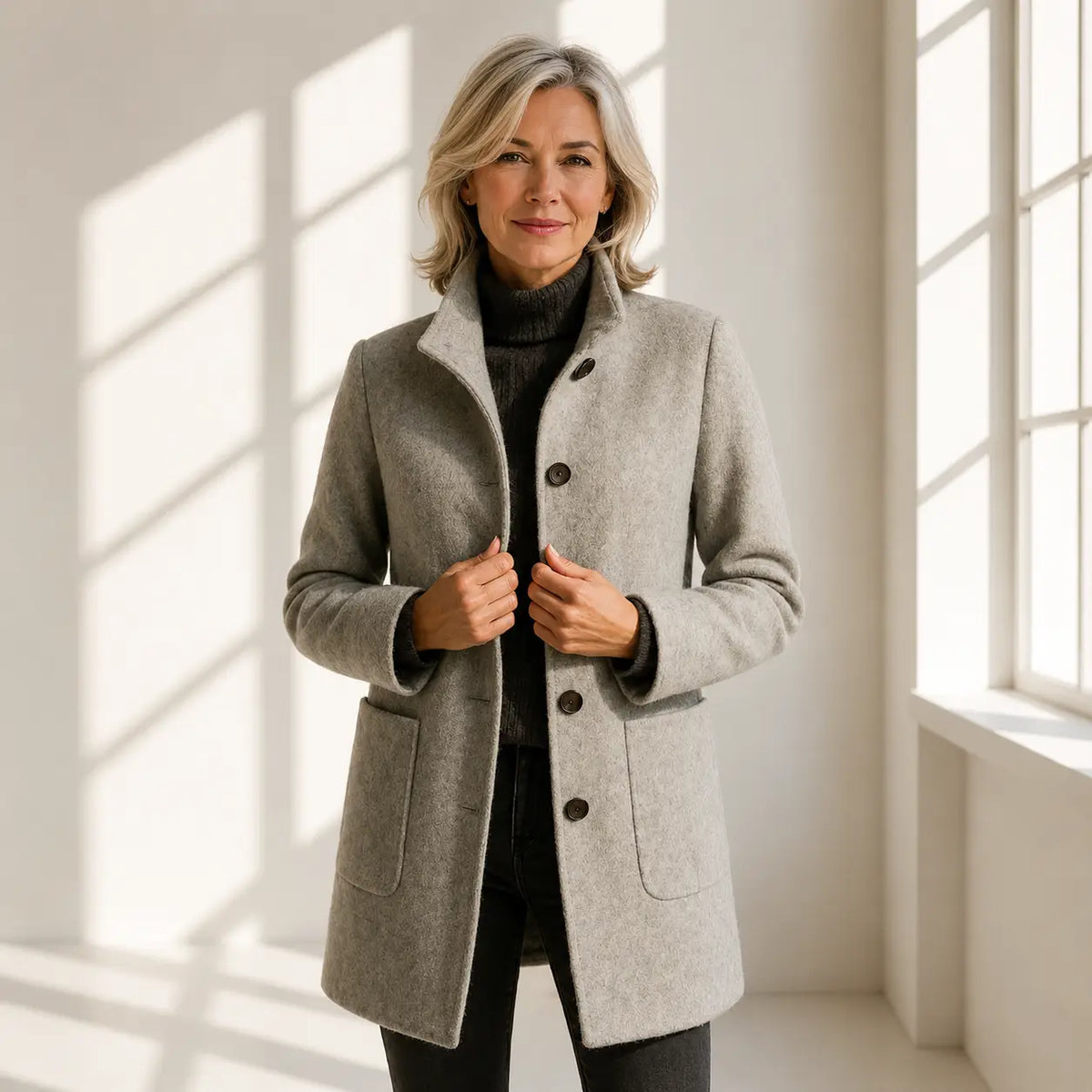 Women's Button-Front Stand Collar Fall Coat