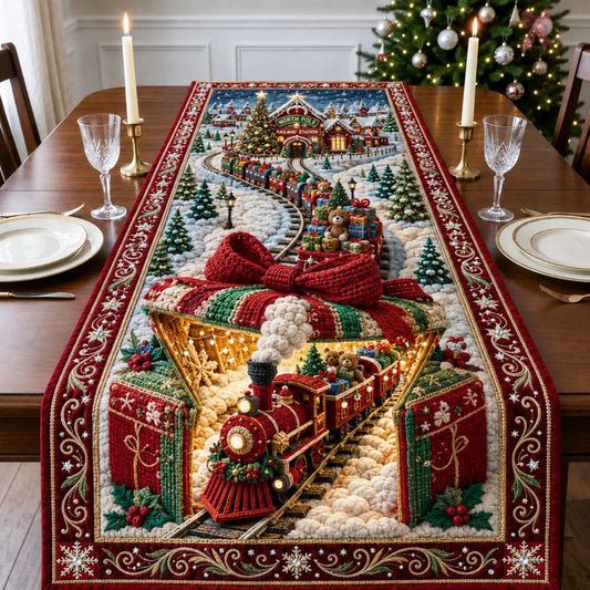North Pole Christmas Train Quilted Table Runner