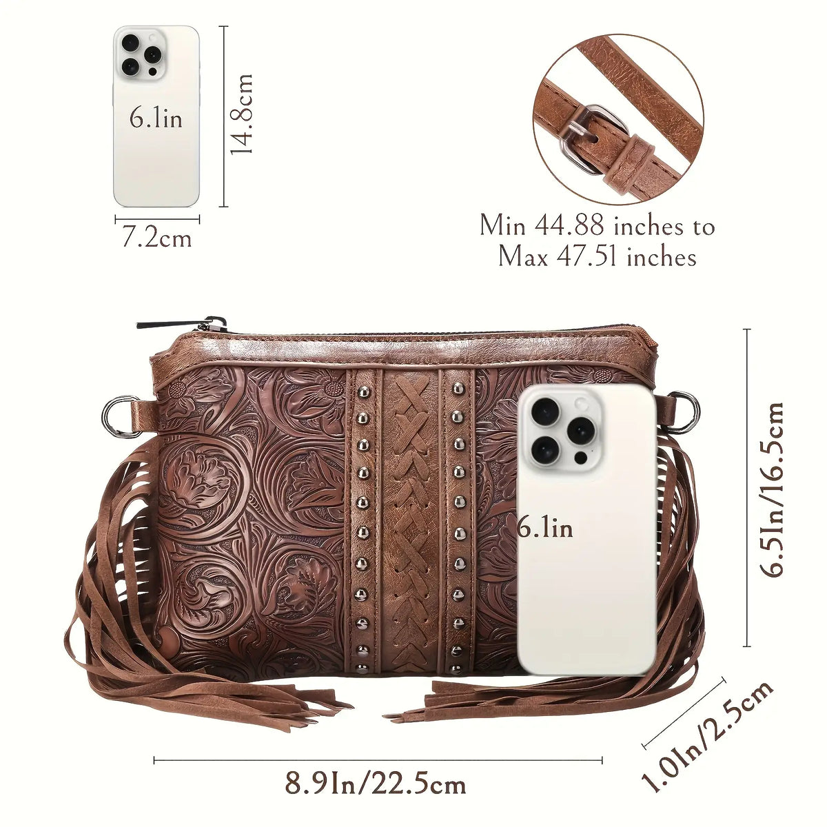 Bohemian PU Crossbody Bag with Western Fringe Tassels & Zipper Closure
