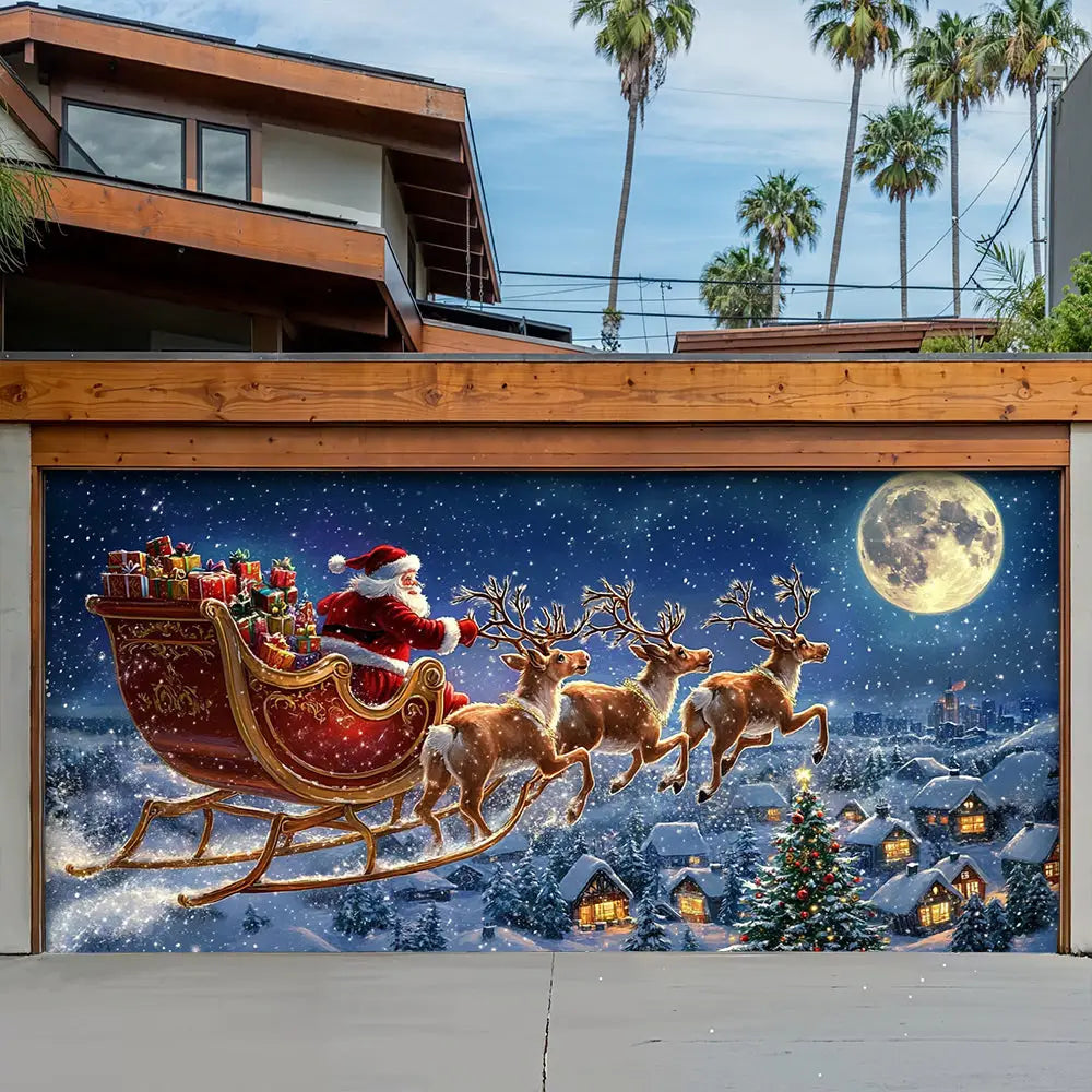 Midnight Flight To Christmas Garage Door Banner Decoration