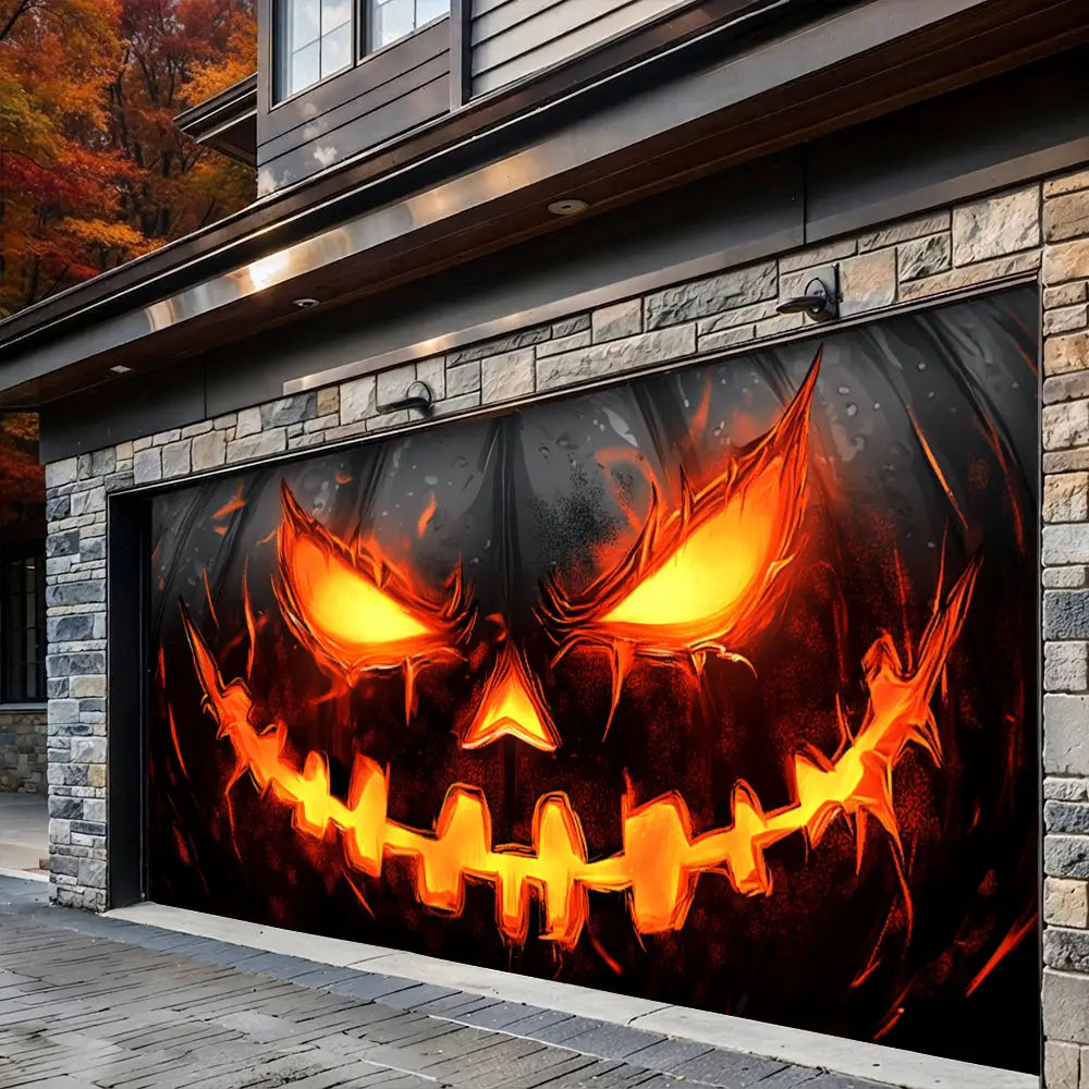 Horror Pumpkin Face Halloween Garage Door Banner Decoration